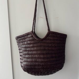 Woven brown leather tote
